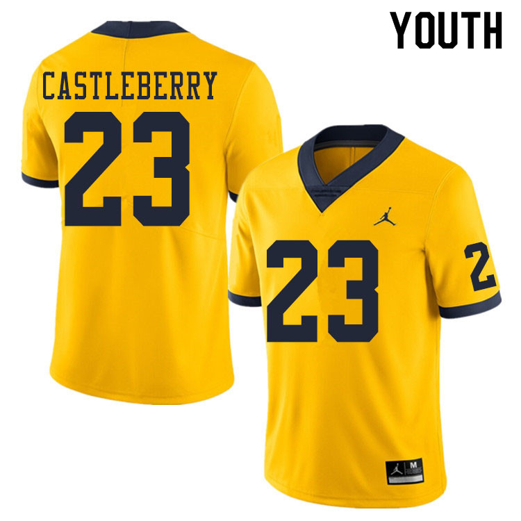 Youth #23 Jordan Castleberry Michigan Wolverines College Football Jerseys Sale-Yellow